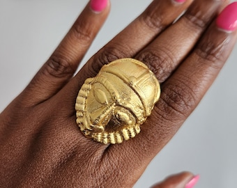 Adjustable ring in gilded bronze with mask - SRAN
