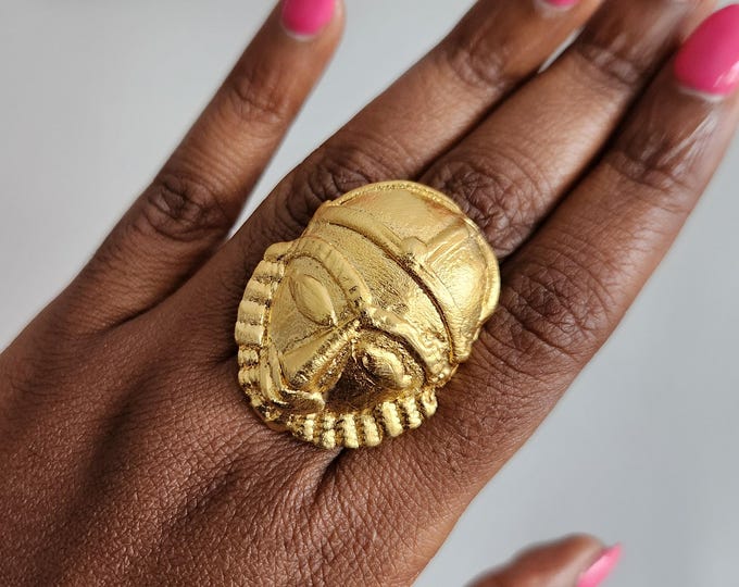 Adjustable ring in gilded bronze with mask - SRAN