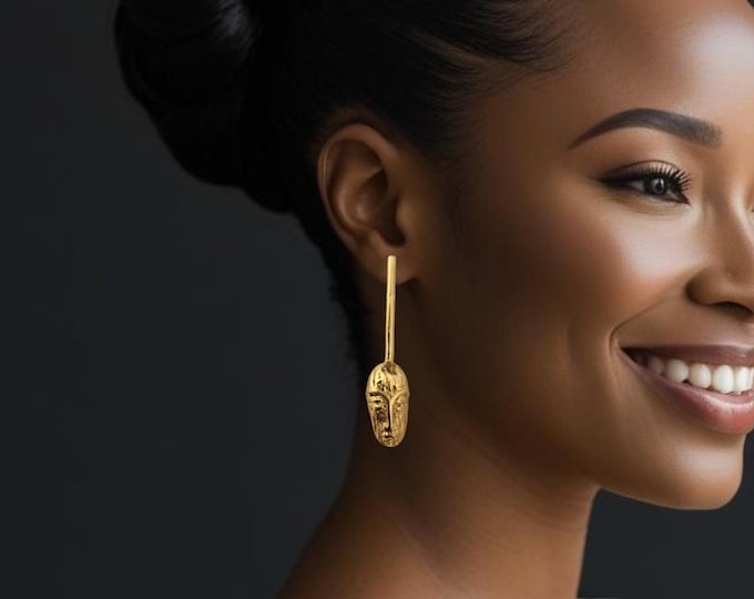 Ethnic Afro Dangle Earrings in Gold-Plated Bronze - Authentic Handmade Crafts - NZINGA