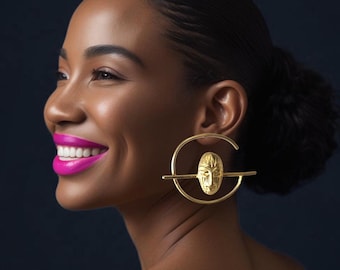 Gold-plated bronze hoop earrings with mask - KOUA