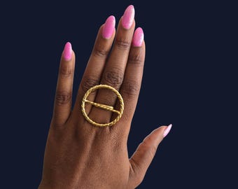 Adjustable textured gold-plated bronze ring - MAYA