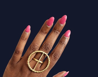 Adjustable textured gold-plated bronze ring - MAYA