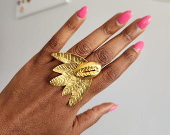 Adjustable ring in gilded bronze with shell, cowrie - SIKA