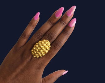 Adjustable textured gold-plated bronze ring - ABA
