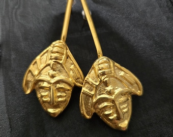 Gilded bronze earrings with mask - WALY