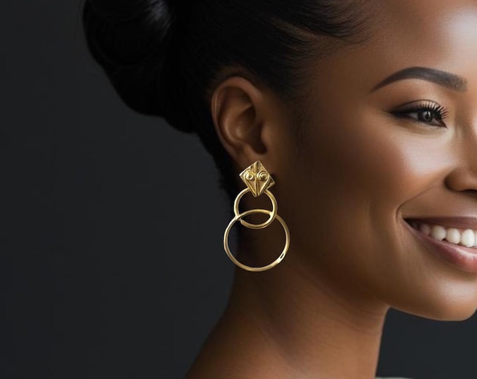 Gold-plated bronze earrings - Baoulé weight earrings - Authentic craftsmanship - Ethnic jewelry - NAIMA