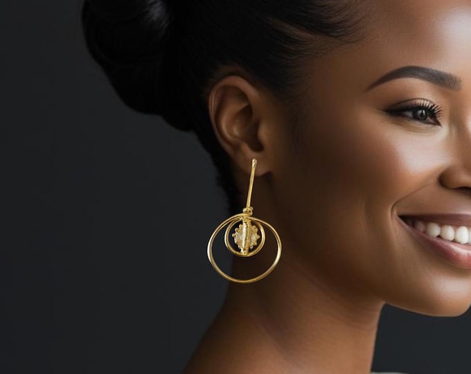 Gold-plated bronze earrings - Baoulé weight earrings - Authentic craftsmanship - Ethnic jewelry - NYAMEYE