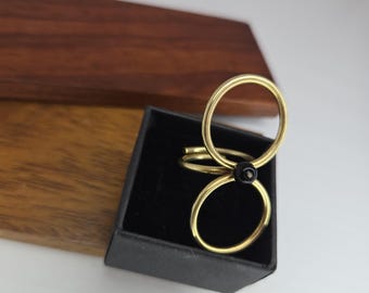 Adjustable ring in gold-plated bronze, ethnic jewelry, African jewelry - KÉLÉ (black)