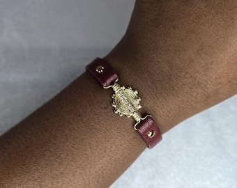Leather bracelet with bronze beads, unisex bracelet, ethnic bracelet - FANGAN