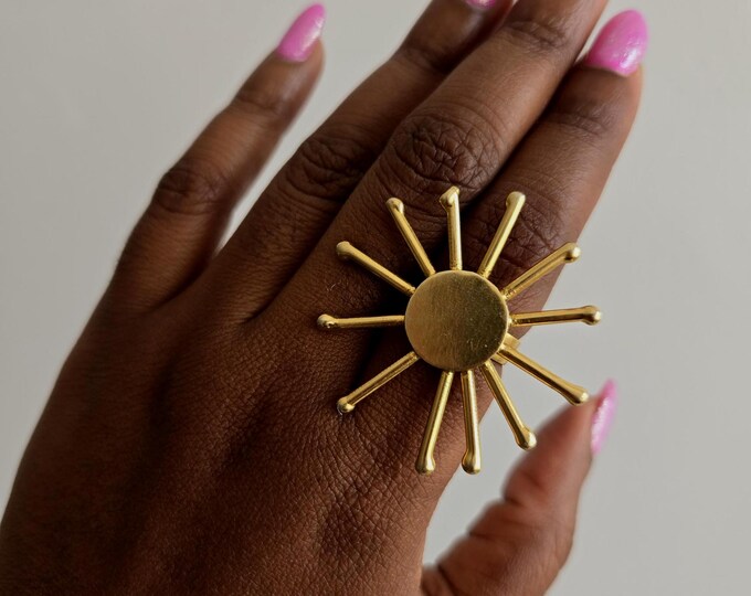 Adjustable ring in fine gold-plated bronze, ethnic jewelry, African jewelry - HUA