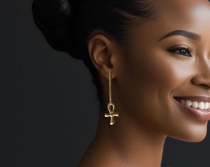 Ethnic Afro Dangle Earrings in Gold-Plated Bronze - Authentic Handmade Craftsmanship - ANKA