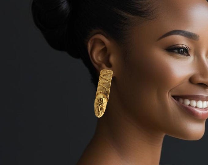 Ethnic Afro dangle earrings in gilded bronze - Authentic handmade craftsmanship - ABRAFI