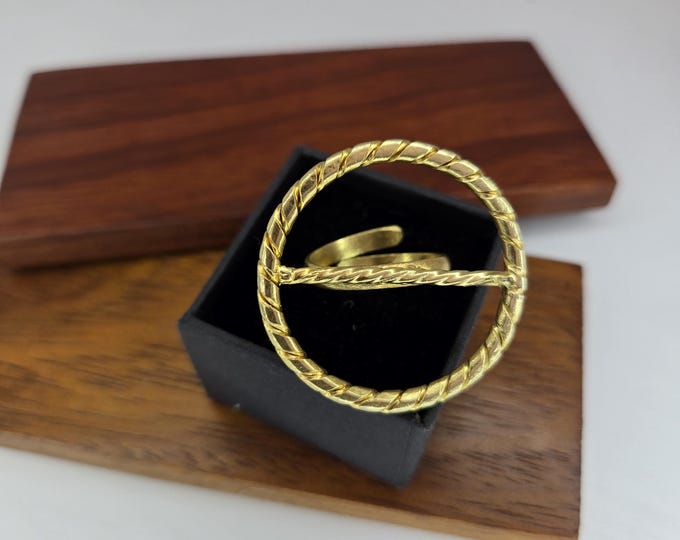 Adjustable textured gold-plated bronze ring - MAYA