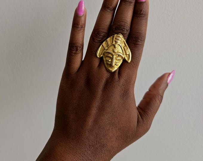 Adjustable Bronze Mask Ring, Ring, Ethnic Jewelry, African Jewelry - WALY