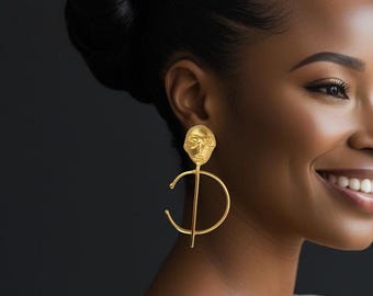 Gold-plated bronze hoop earrings with mask - TRA LOU