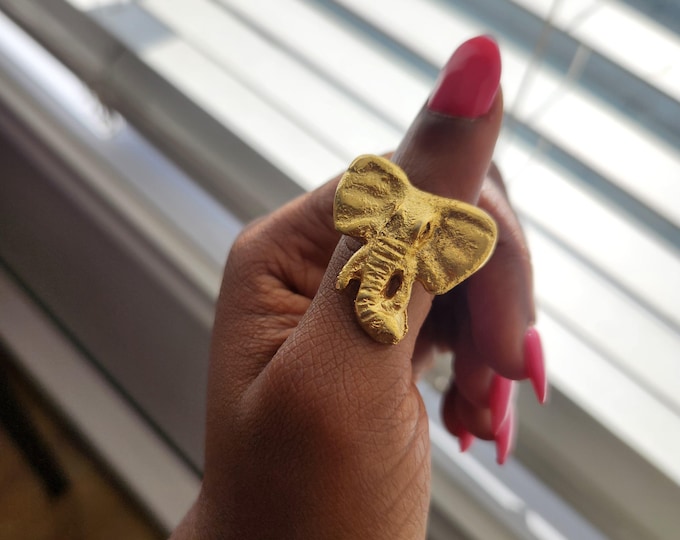 Adjustable gold-plated bronze elephant ring - SWUI