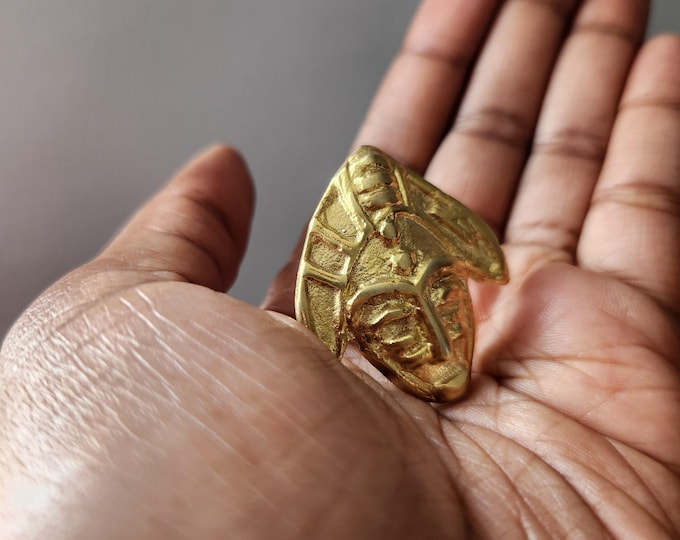 Adjustable ring in gilded bronze with mask - WALY