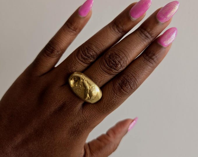 Gold-plated bronze ring, trendy hammered bronze ring, handmade gold-plated bronze ring - NGOUAN