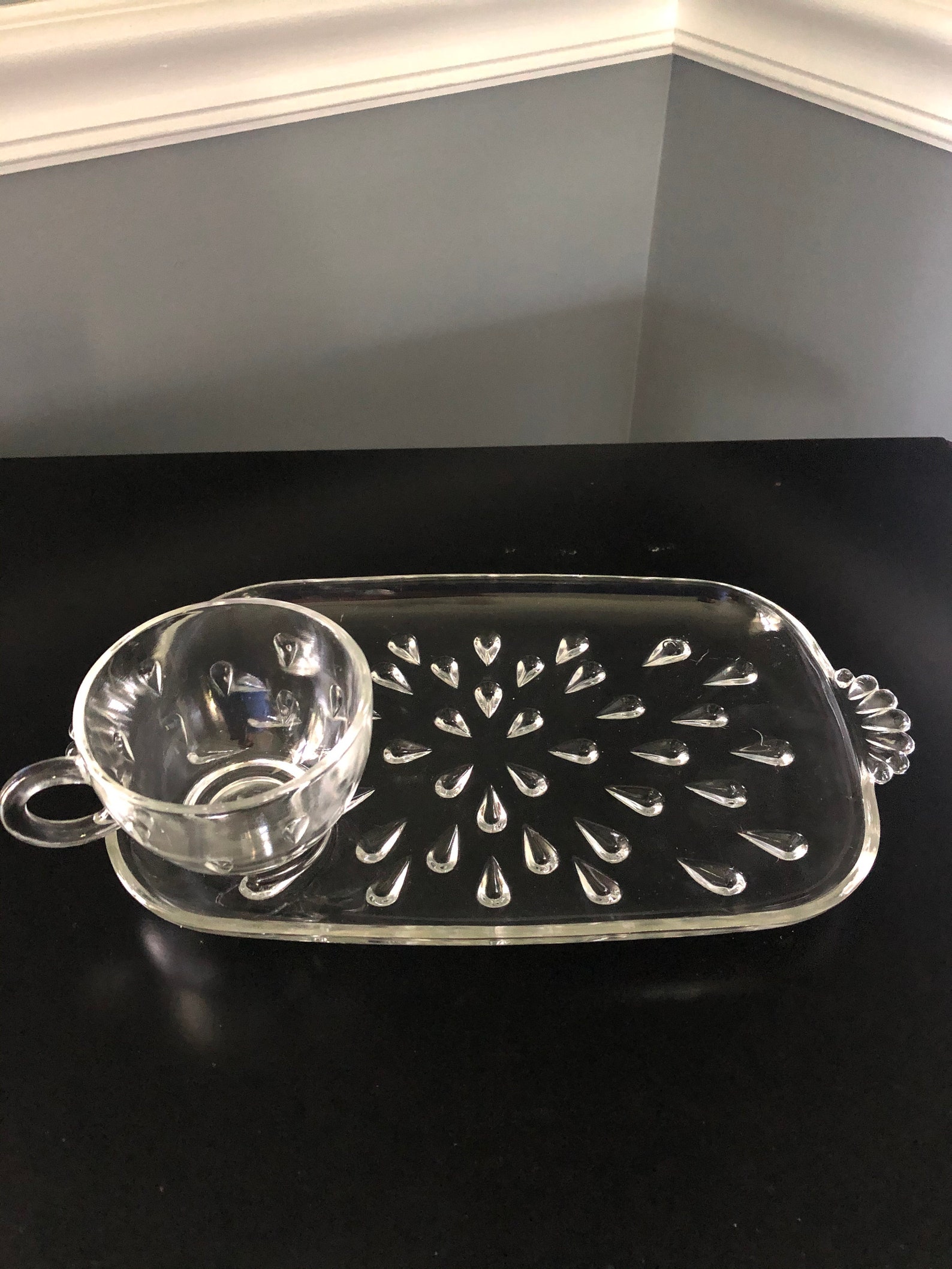 Vintage glass teardrop snack plate with cup. One plate and one Etsy