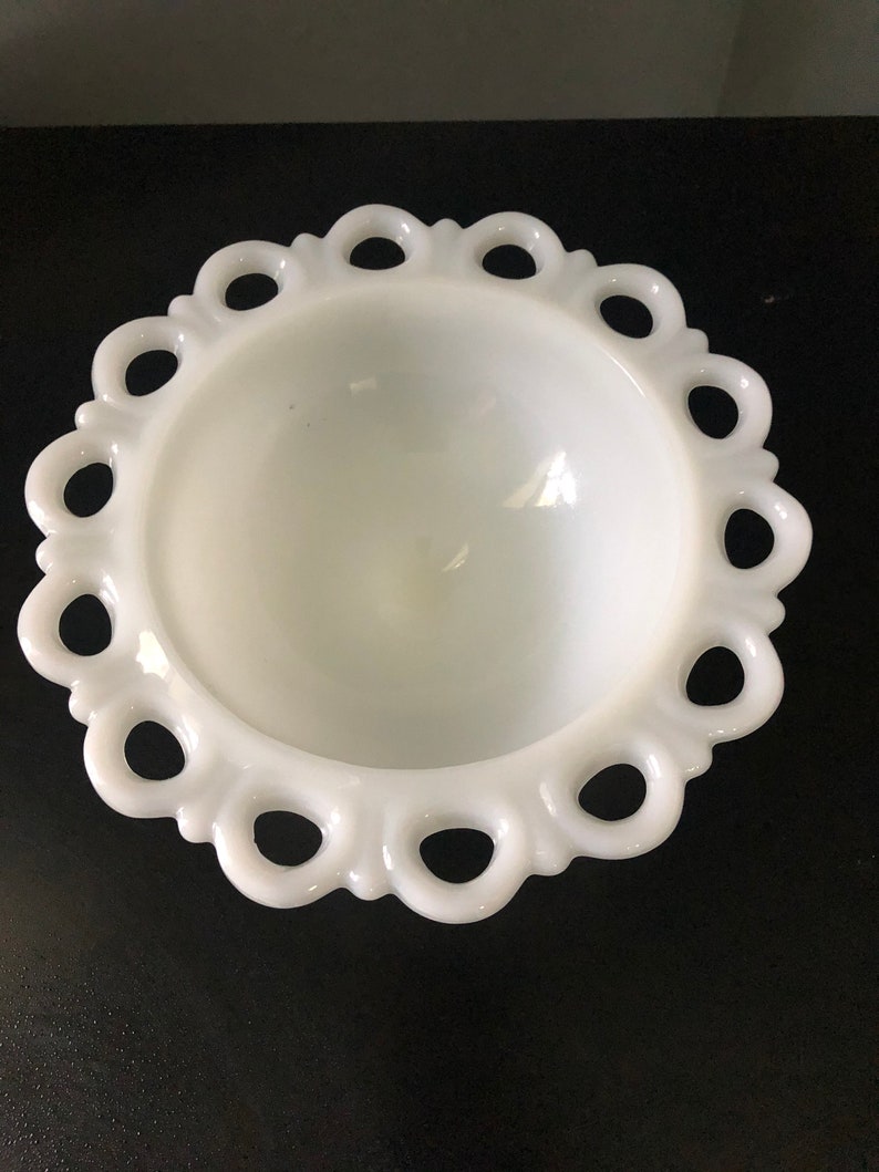 Lace milk glass footed bowl Etsy