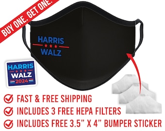 BOGO* - Harris-Walz - Face Mask includes 3 HEPA Filters, Adhesive Nose Clip, and 3.5" x 4" Bumper Sticker
