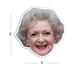 Betty White Face - Bumper Sticker - 3" x 3" Decal - 6 mil