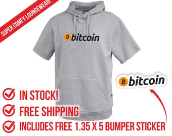 BITCOIN WORDMARK - Fleece Short Sleeve Hoodie - includes FREE Bitcoin Wordmark Bumper Sticker