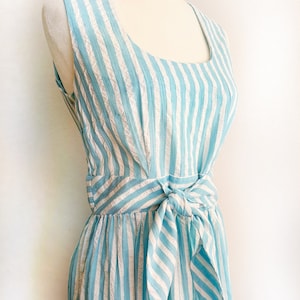Vintage 1970s 70s Baby Blue Seersucker Maxi Dress