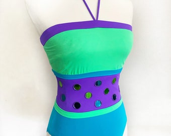 Vintage 1970s 70s Neon Dayglo Mirror DeWeese California One-piece Bathing Suit
