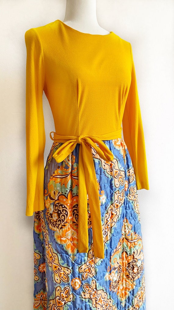 Vintage 1970s 70s Dayglo Quilted Paisley Maxi Dres