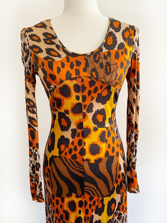 Vintage 1970s 70s Put On Animal Print Maxi Dress - image 1