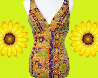 Vintage 1960s 60s Rose Marie Reid Psychedelic Floral One Piece Swimsuit