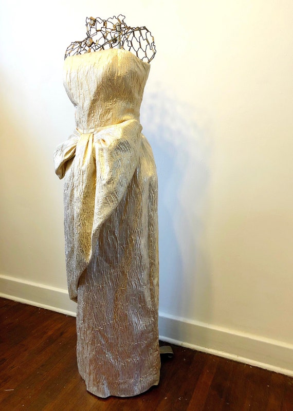 80s Victor Costa Gold Lame Evening Gown