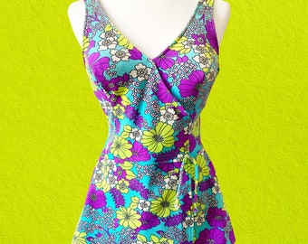 Vintage 1960s 60s Dayglo Catalina Flower Power One Piece Swimsuit