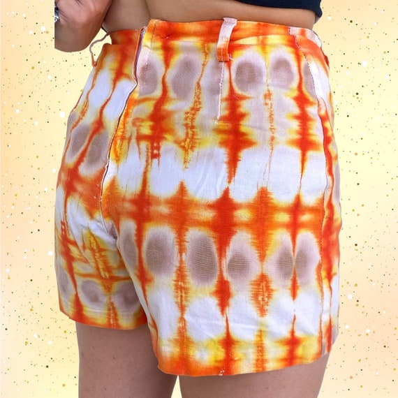 Vintage 1960s 60s Orange Tie Dye Hot Shorts - image 2