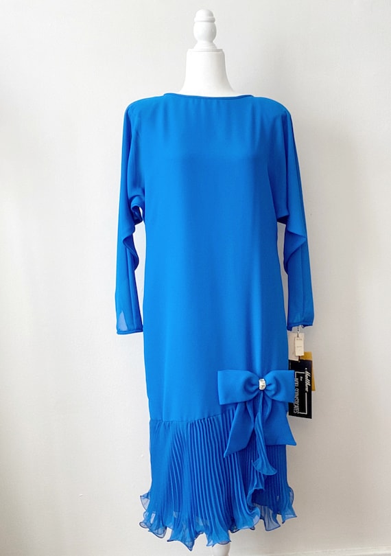 Vintage 1989s 80s NWT Cobalt Blue Evening Dress b… - image 1