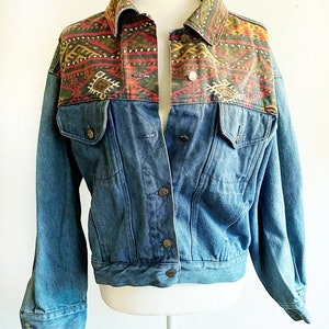Vintage 1990s 90s Western Denim Patchwork Jacket