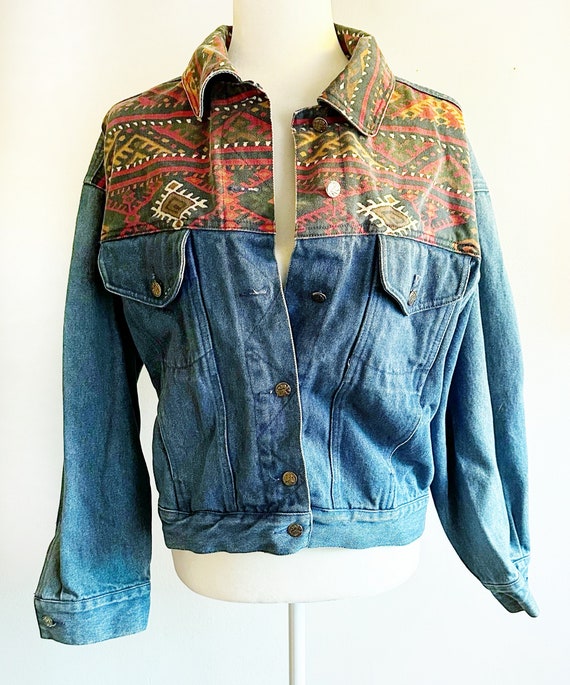 Vintage 1990s 90s Western Denim Patchwork Jacket
