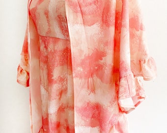 Vintage 1970s 70s Peachy Watercolor Maxi Dress w Matching Shawl