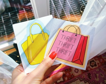 Vintage Shopping Bag and Yellow Purse Illustration Set  | Sticker