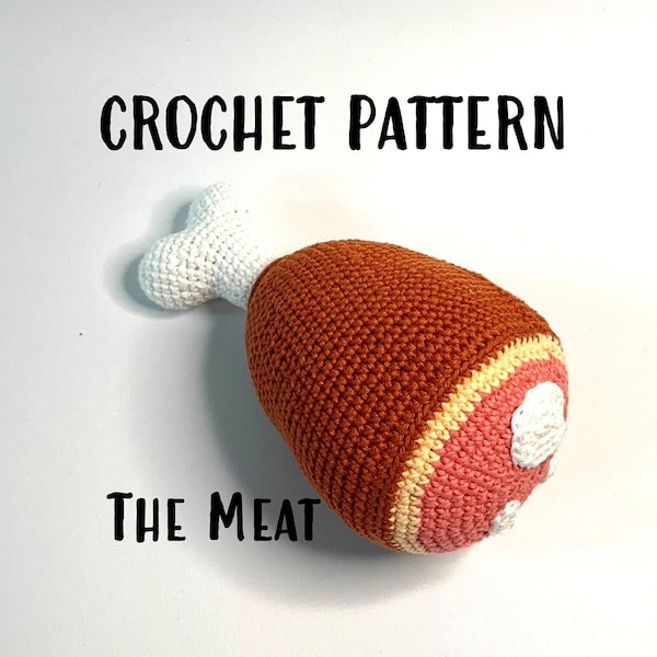 Fleisch Häkelmuster, Fleisch Häkelmuster, Amigurumi Food Pattern, Fleisch Amigurumi Plüsch, herunterladbare PDF-Muster, Play Food Kinder