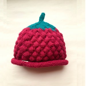 Handmade Raspberry Knit Hat: Acrylic Winter Beanie