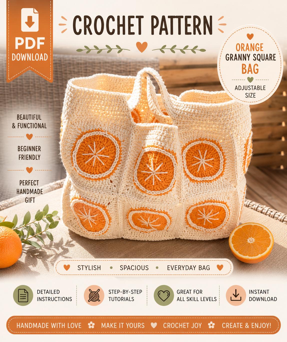 Crochet Granny Square Bag Pattern Orange Bag Crochet