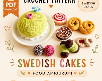 Crochet Swedish Pastry Pattern PDF, Amigurumi Cakes and Cookies, Scandinavian Play Food, Montessori Toy, Crochet Food Set