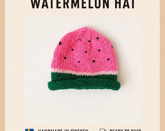 Gebreide watermeloenmuts: acryl wintermuts, fysiek item, klaar voor verzending, handgemaakte watermeloenmuts