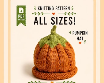 Patrón de gorro de calabaza para tejer en PDF, todas las tallas: bebé, niño y adulto, gorro para disfraz de Halloween, patrón de gorro de otoño.