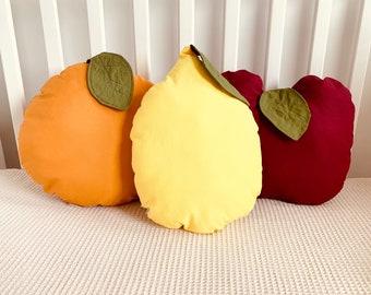 Fruit Pillow, Fruit Decorative Pillow, Apple Pear Lemon Nursery Pillow, Toddler Room Decoration, Trendy Nursery Cushion, Baby shower Gift