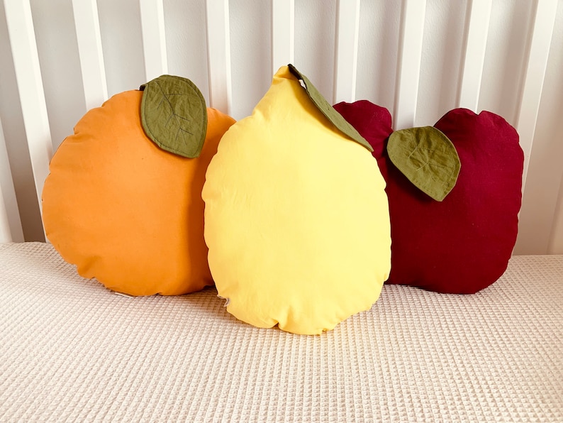 Fruit Pillow, Fruit Decorative Pillow, Apple Pear Lemon Nursery Pillow, Toddler Room Decoration, Trendy Nursery Cushion, Baby shower Gift image 1