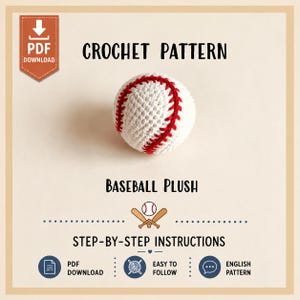Beginner Crochet Baseball Amigurumi Pattern (PDF Download), Baseball Crochet Pattern PDF, Sports Ball Amigurumi, Crochet Toy Ball, Sports