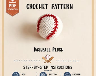Beginner Crochet Baseball Amigurumi Pattern (PDF Download), Baseball Crochet Pattern PDF, Sports Ball Amigurumi, Crochet Toy Ball, Sports